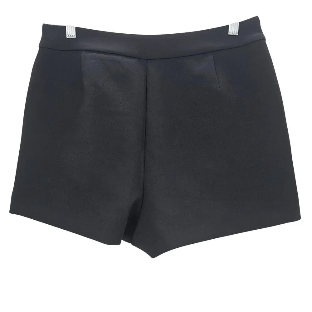 Zara Womans size L Asymmetrical Cross Front Faux Wrap Side Zip Mini Skort Black